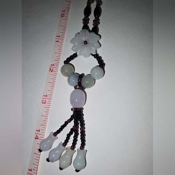 Carved Jadeite Jade  Flower Necklace Silk Rope Lots of Other Details Jade - Picture 16 of 16